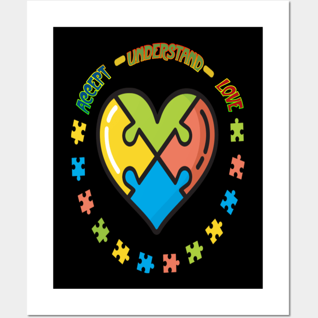 Autism Awareness T-ShirtAccept-Understand-Love Wall Art by SamaraIvory